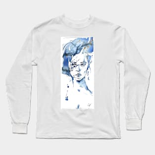 Water Leaves  - Watercolor Woman Portrait Long Sleeve T-Shirt